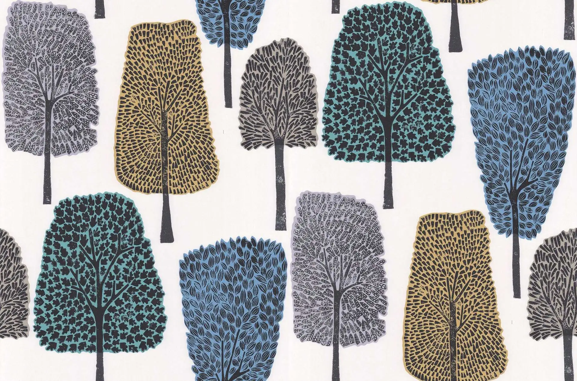 Cedar, col.04 - Bäume - Anthrazit - Petrol - Weiß - Sanderson 