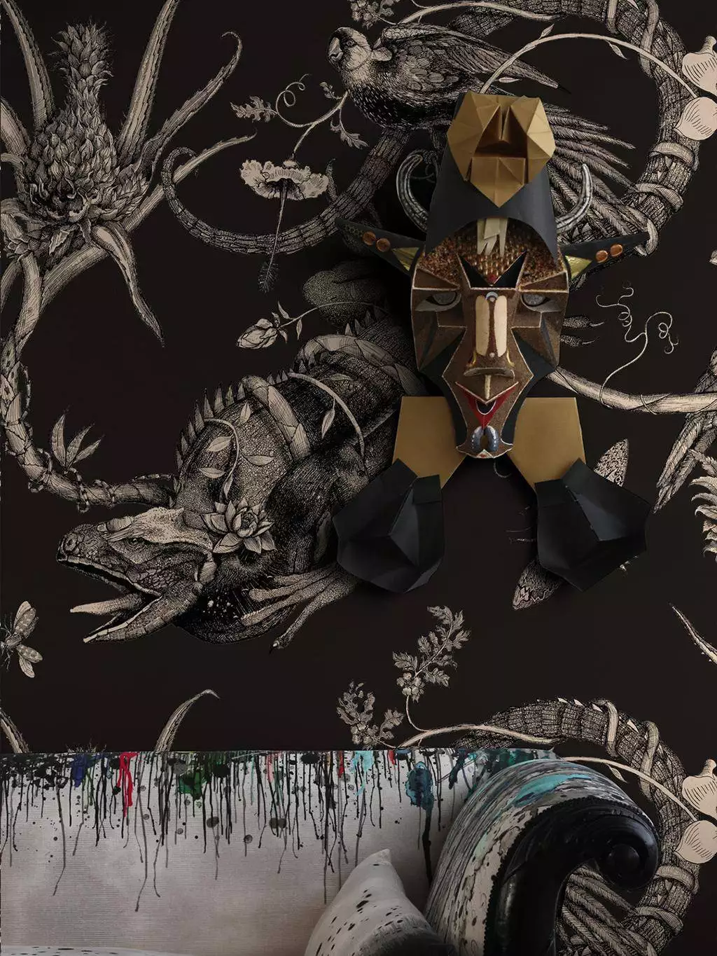 Iguana, col. 06 - Tier Tapeten - Tiere - Schwarz - Timorous Beasties