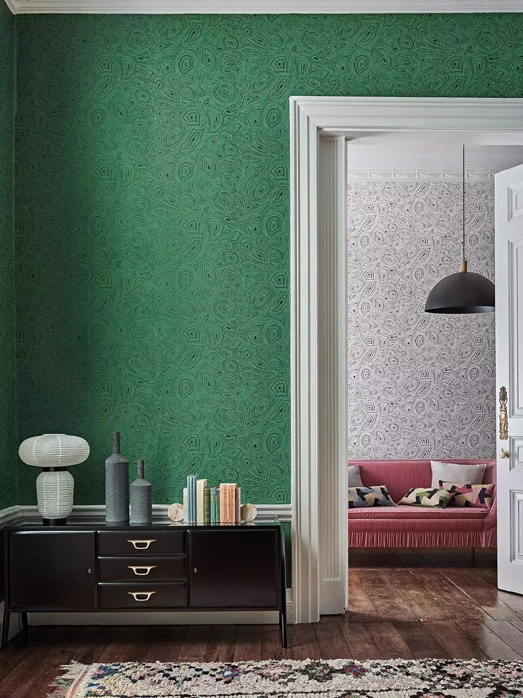 Malachite, col. 4 - Grafische Muster - Kreise - Stein - Grün - Schwarz - Cole & Son