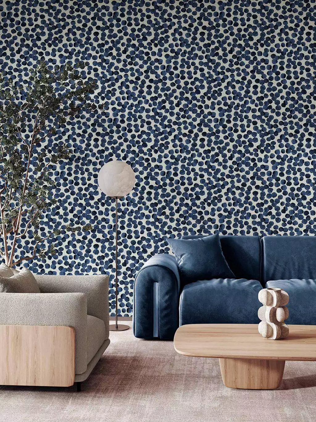 Brush Klein - Grafische Muster - Moderne Muster - Punkte Tapeten - Blau - Creme - COORDONNÈ