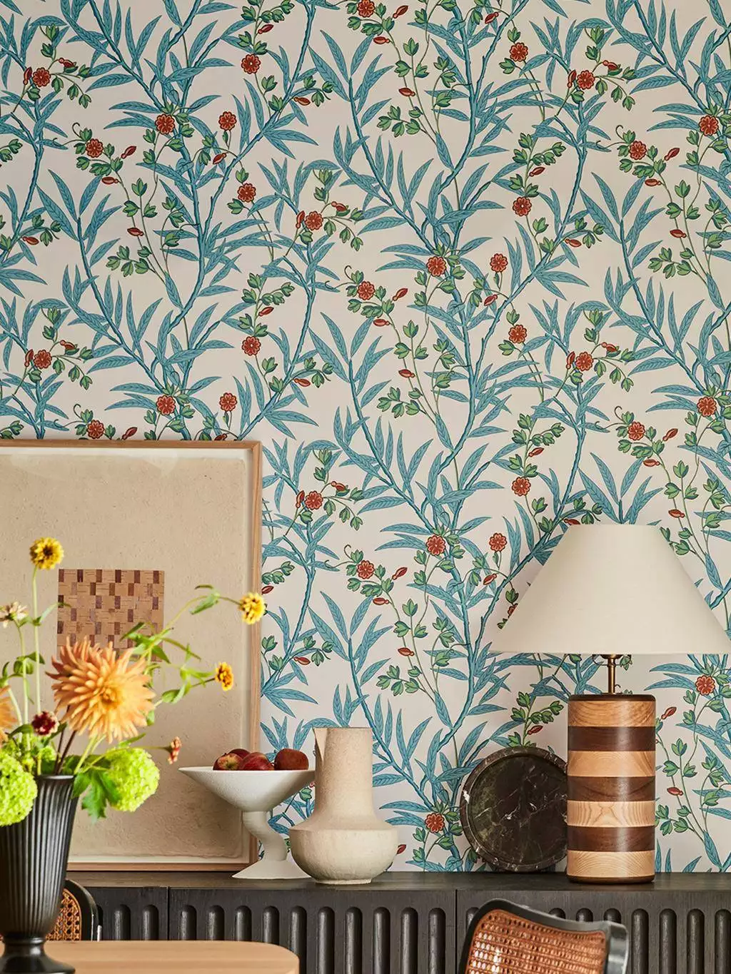 Bamboo Floral, Heat - Blumen - Blätter - Multicolor - Rosa - Little Greene