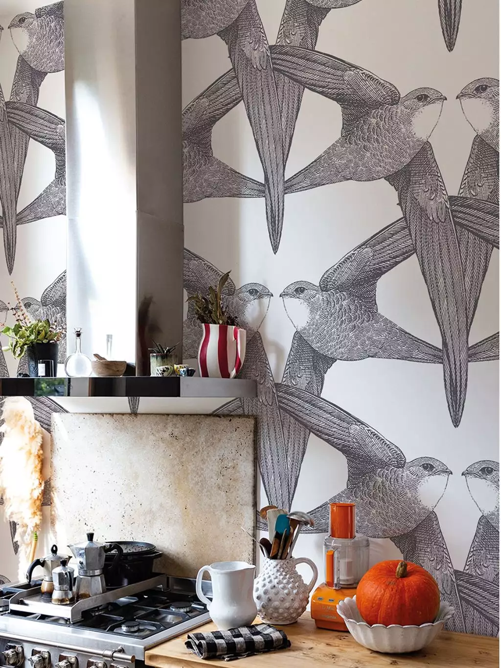 White Birds - Tapeten mit Vogelmotiven - Vögel - Schwarz - Schwarz und Weiß - Weiß - Bien Fait