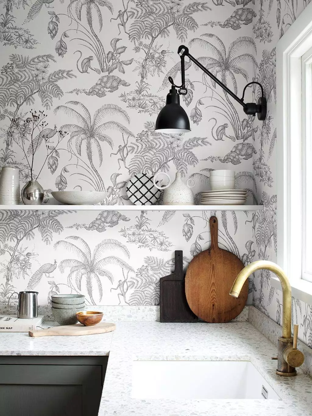 Moa, col. 09 - Blumen - Blätter - Florale Muster - Tier Tapeten - Zeichnungen - Äste - Anthrazit - Creme - Weiß - Emil Rotter