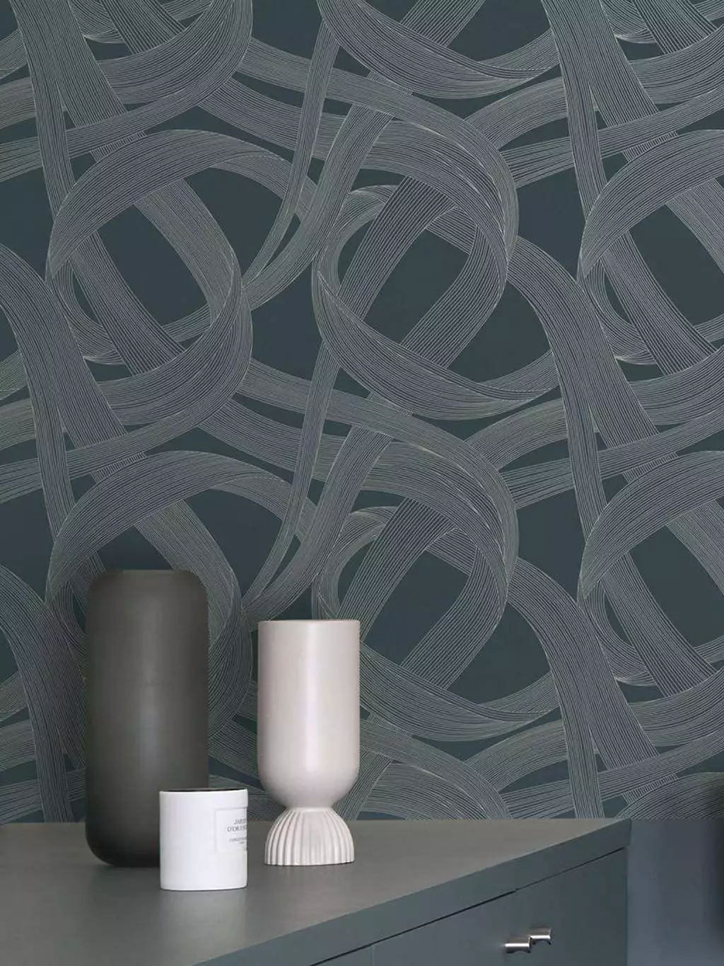 Shimmy, col. 55 - Formen - Geflecht - Grafische Muster - Kreise - Linie - Opulenz - Petrol - Silber! - Casadeco