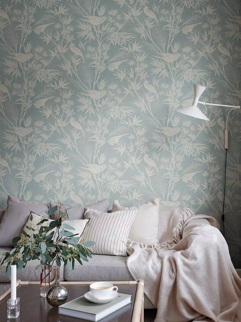 Celeste, col. 03 - Blätter - Vögel - Hellblau - Sandberg