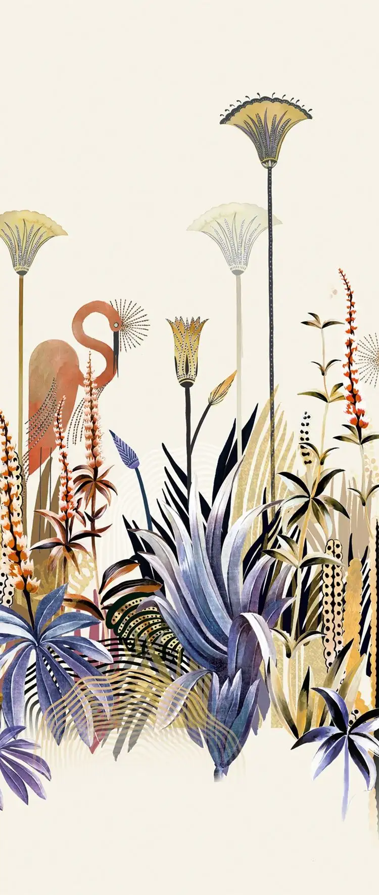 Lush Amparo, col. 02 - Blumen - Blätter - Landschaft - Tapeten mit Vogelmotiven - Tier Tapeten - Multicolor - Masureel