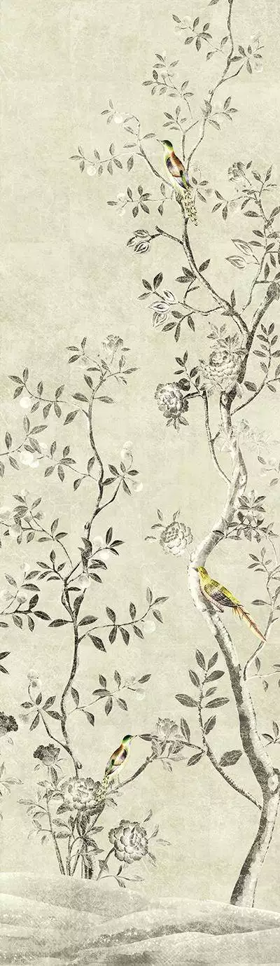 Voliere, col. 03 - Asia - Blumen - Landschaft - Tapeten mit Vogelmotiven - Tier Tapeten - Äste - Multicolor - Masureel