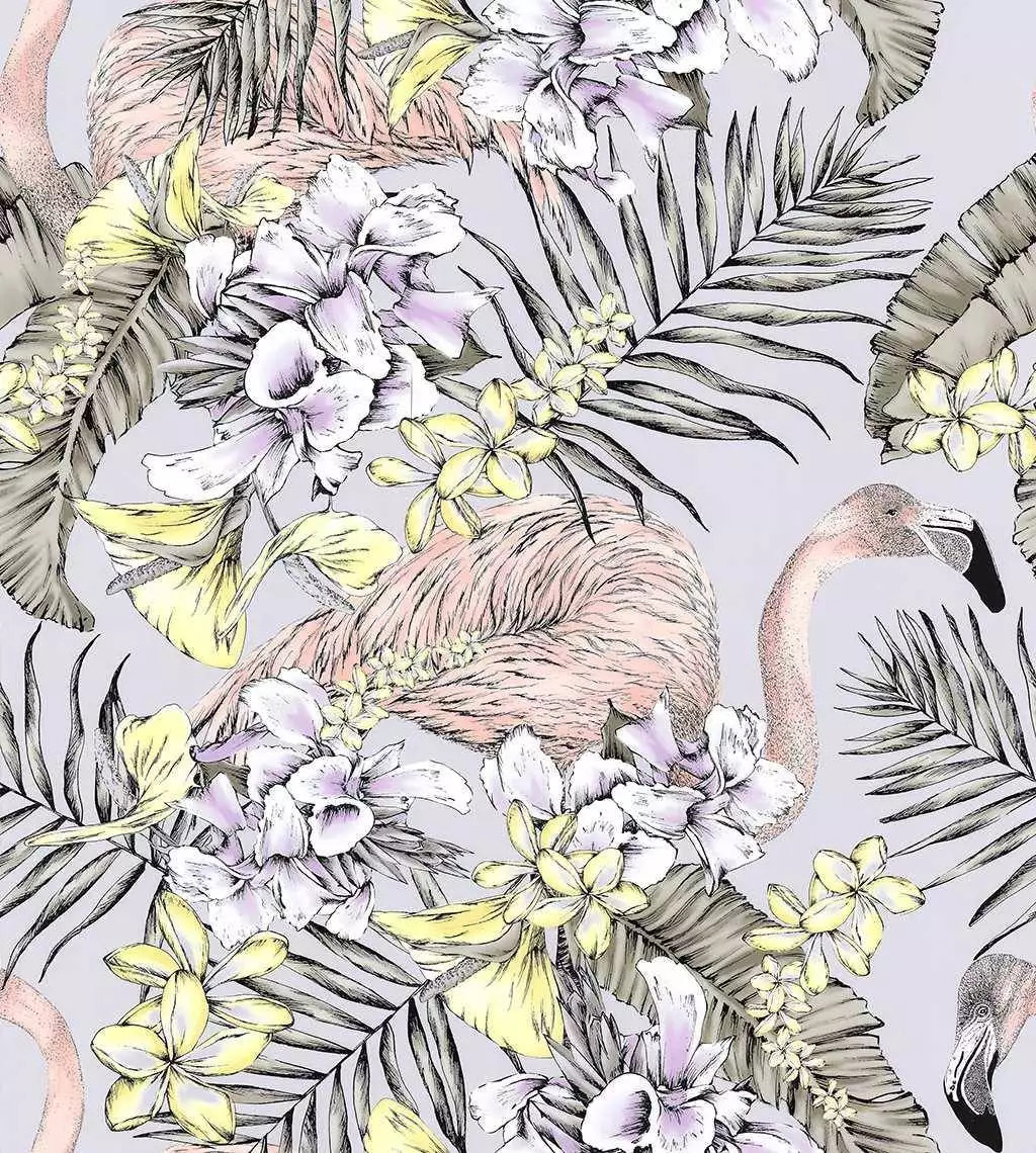 Sargon, col.04 - Blumen - Blätter - Flamingos - Tier Tapeten - Flieder - Multicolor - Osborne & Little