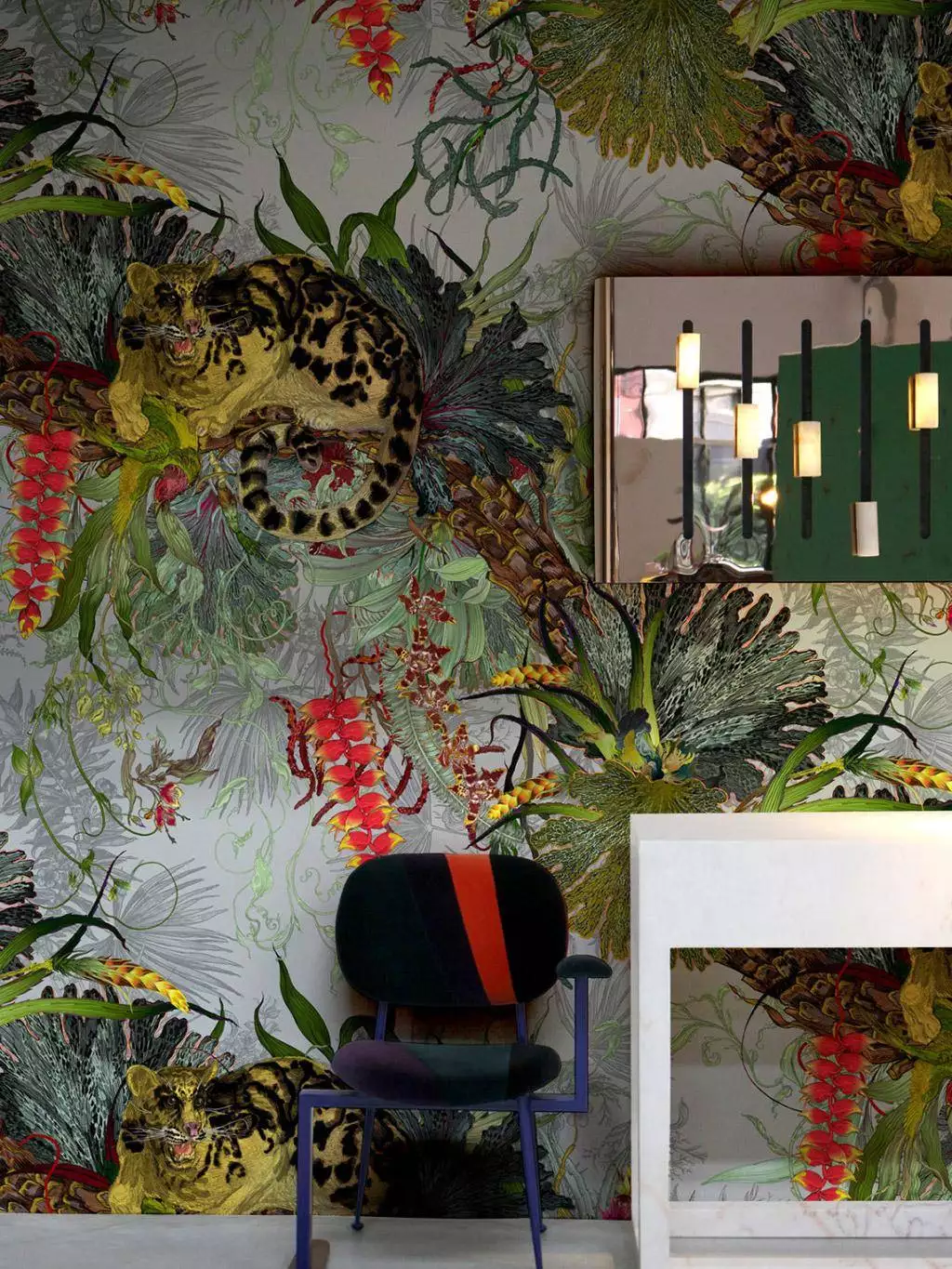 Tropical Clouded Leopard Superwide Wallpaper, Vanilla - Blätter - Bäume - Fauna - Tier Tapeten - Tiere - Wald - Multicolor - Timorous Beasties