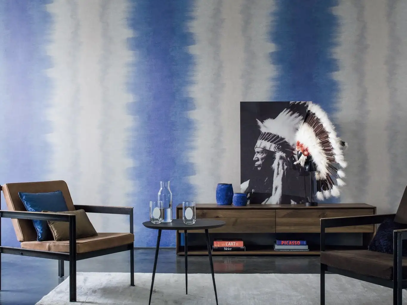 Pulsion, col. 8 - Aquarell - Blau - Creme - Grau - Texdecor