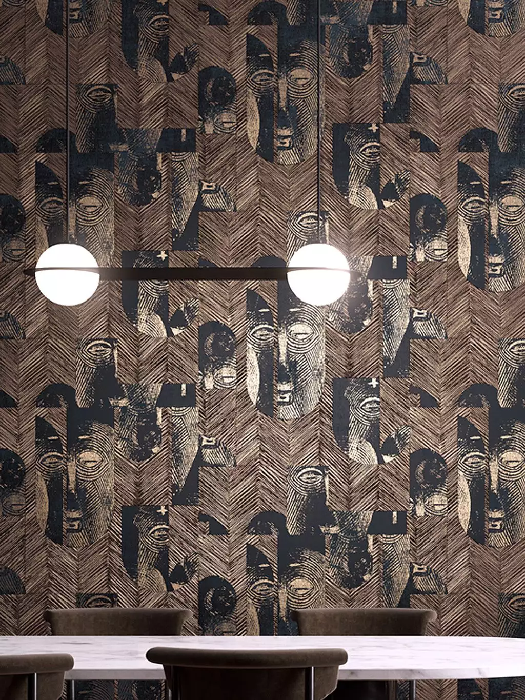 Mask Slate - Gesichter - Blau - Braun - Gold - Schwarz - Masureel