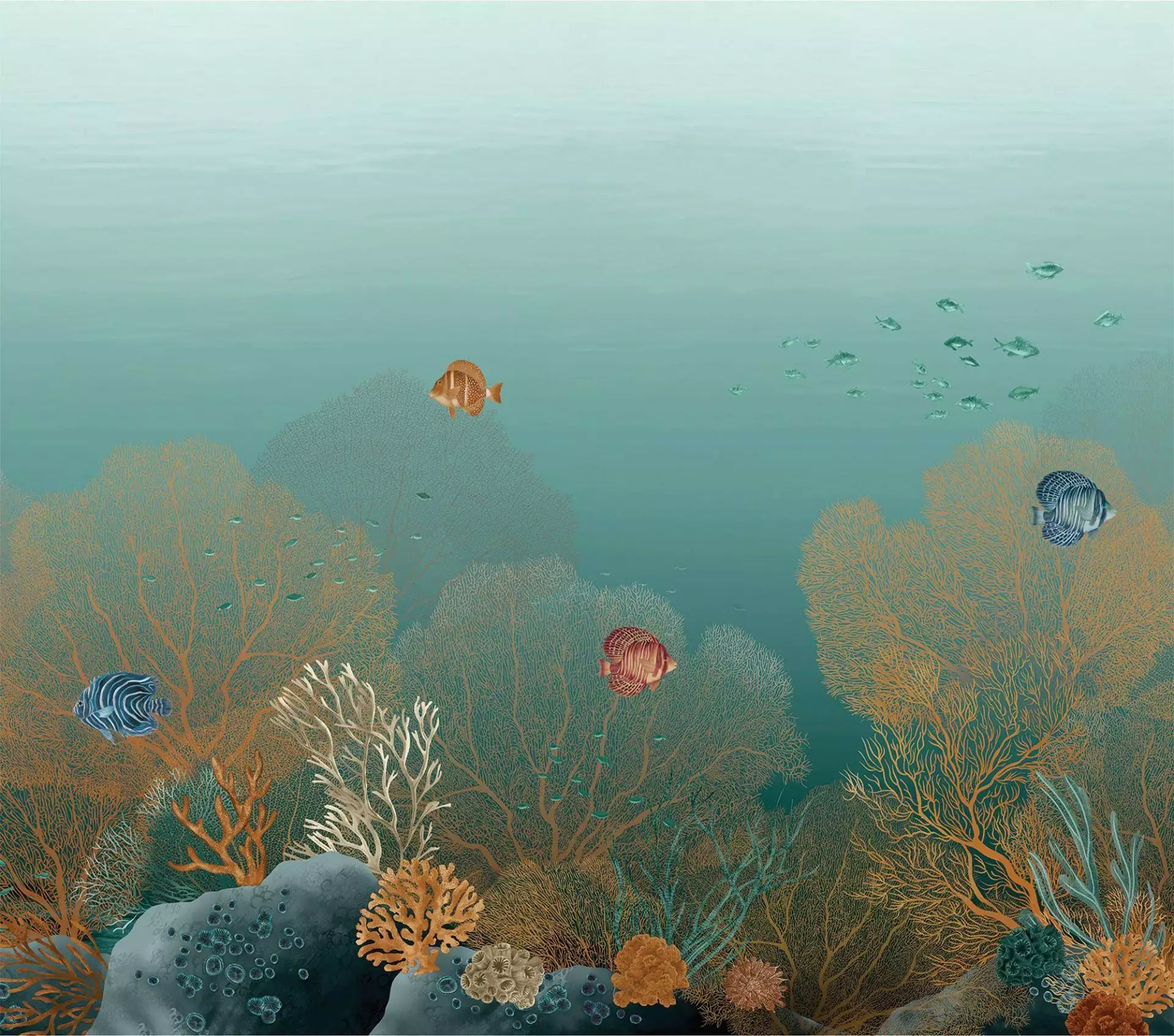 Polynesie col. 1936 - Fauna - Fische - Großmotiv - Korallen - Nautic - Tiere - Unterwasserwelt - Multicolor - Casamance