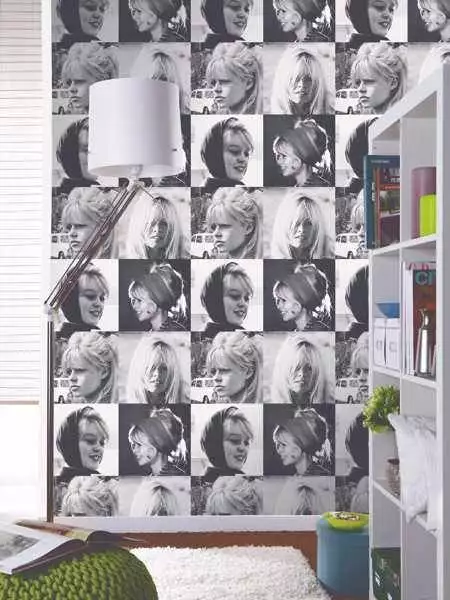 Tapete Brigitte Bardot - Collage - Fotos - Gesichter - Schwarz und Weiß - 