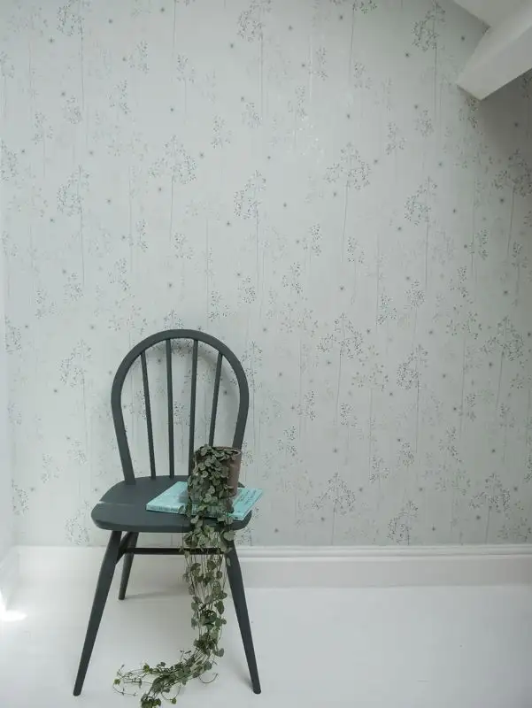 Meadow Grass Wallpaper in Blue & Silver