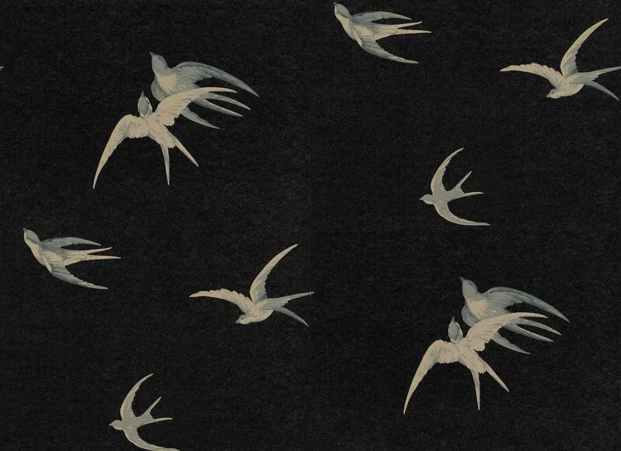 Swallows, col.05 - Tapeten mit Vogelmotiven - Gold - Petrol - Schwarz - Sanderson 