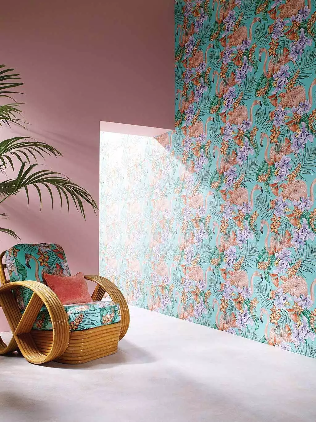 Sargon, col.01 - Blumen - Blätter - Flamingos - Tier Tapeten - Multicolor - Türkis - Osborne & Little