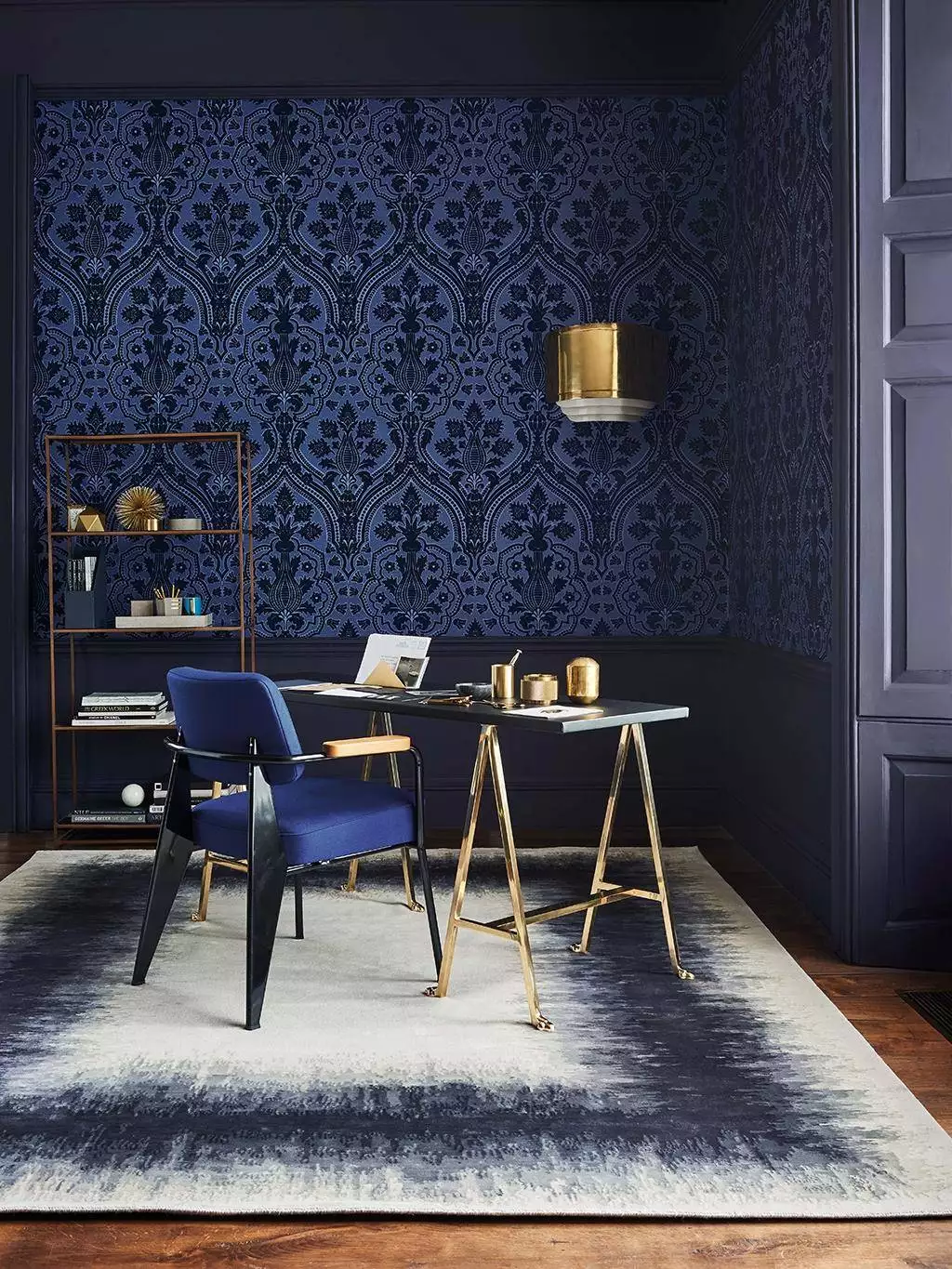 Pugin Palace Flock, col. 3 - Ornamente Tapeten - Blau - Cole & Son