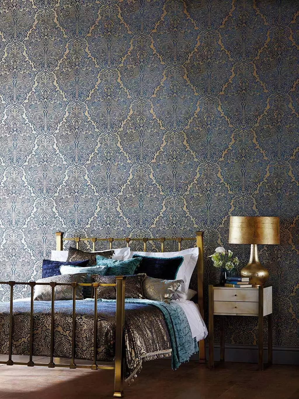 Aurelia, col.42 - Orientalische Tapeten - Ornamente Tapeten - Patina - Blau - Gold - 