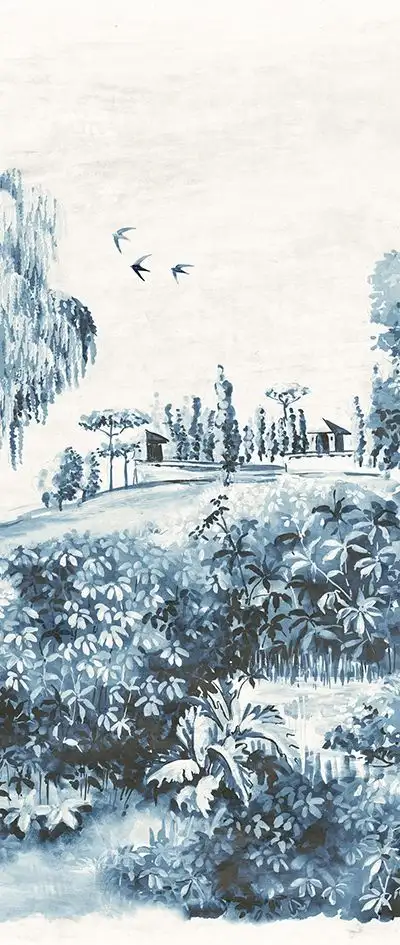 Landscape delft, col. 03 - Bäume - Landschaft - Blau - Creme - Masureel