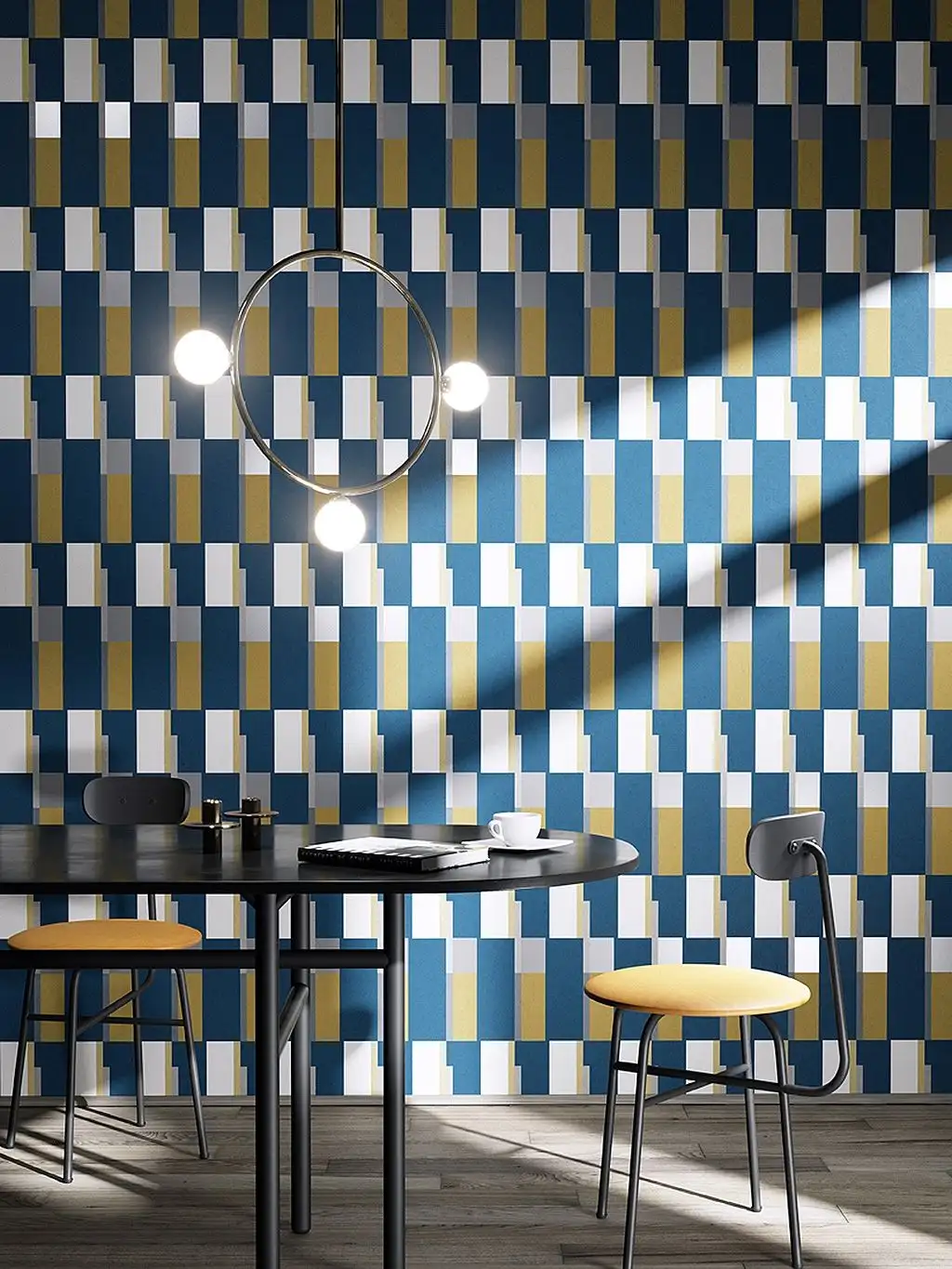 Prisma Ebony - Graphisch - Blau - Ocker - Weiß - Masureel