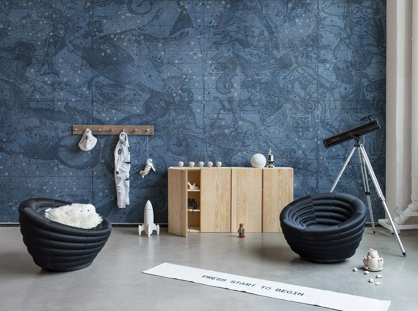 Star Map - Figuren - Sterne - Tier Tapeten - Zeichnungen - Blau - Rebel Walls