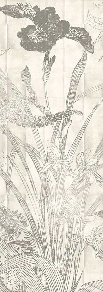 Lei crayon, col. 03 - Blumen - Blätter - Anthrazit - Creme - Weiß - Masureel