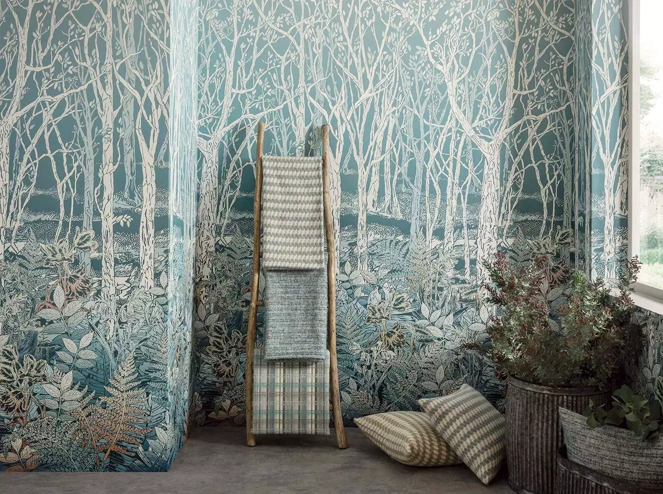 Sylvania, col. 1 - Blätter - Bäume - Landschaft - Creme - Grün - Ocker - Osborne & Little