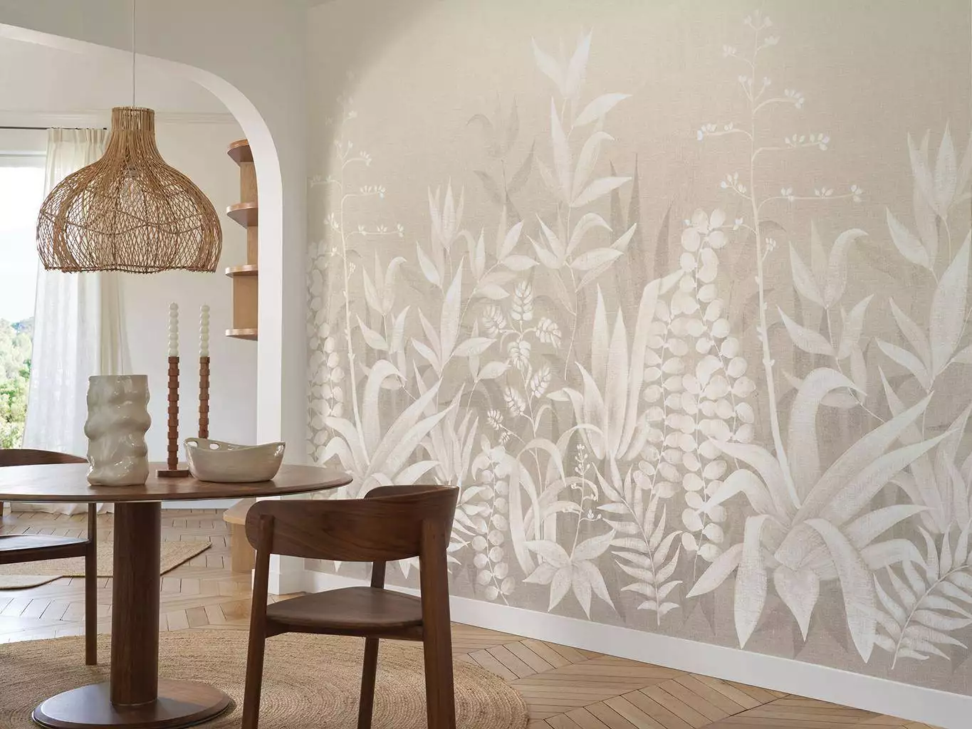 Saona, col. 04 - Blumen - Blätter - Florale Muster - FotoTapeten - Creme - Hellbraun - Casamance