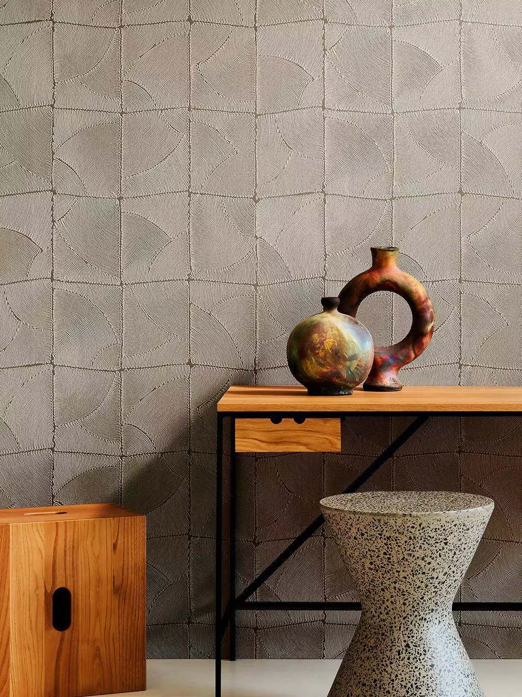 Manila Atlas, col. 03 - Moderne Muster - Creme - Hellbraun - ARTE