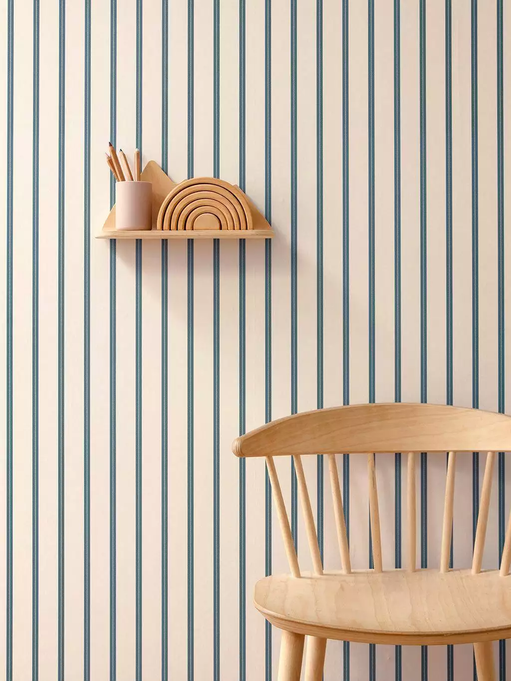 Ribbon, denim on cream - Streifen - Blau - Creme - StudioDitte