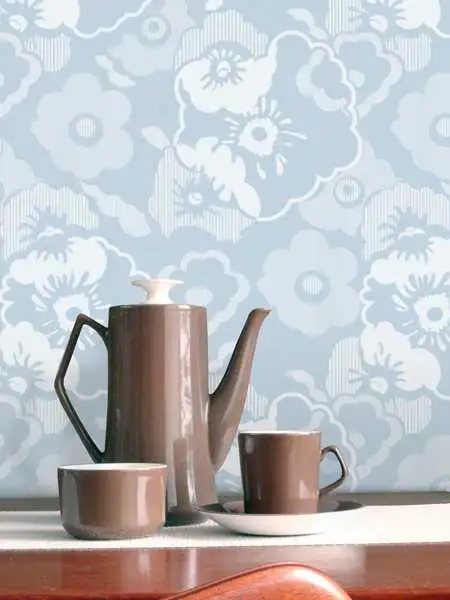 Alice, powder blue - Blumen - Retro - Hellblau - Weiß - Mini Moderns