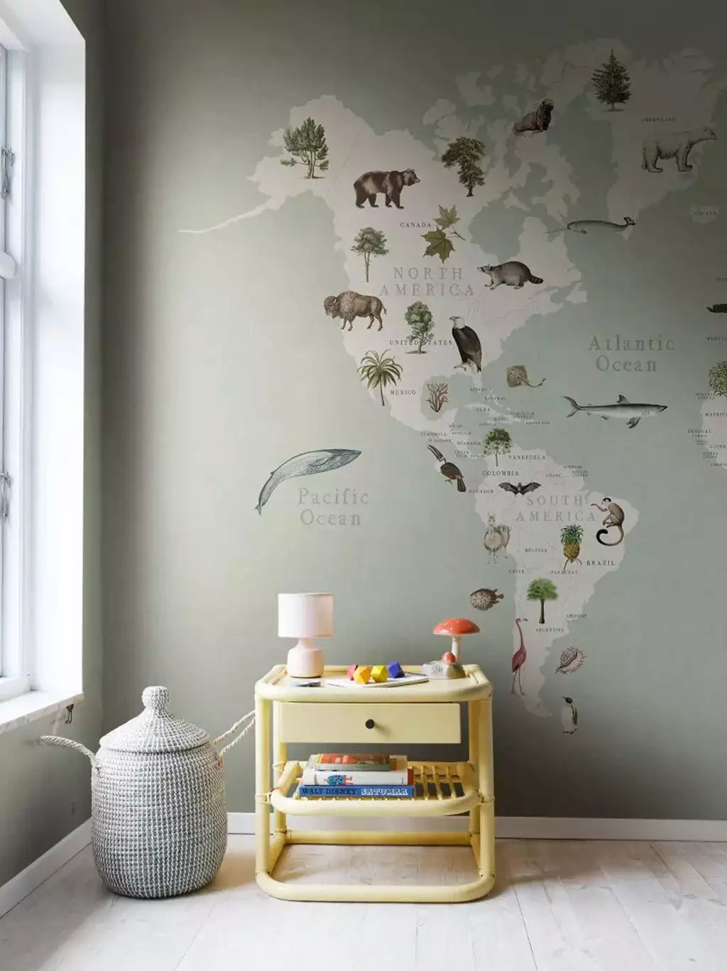 Animal World, mint - FotoTapeten - KinderTapeten - Landkarte - Tiere - Multicolor