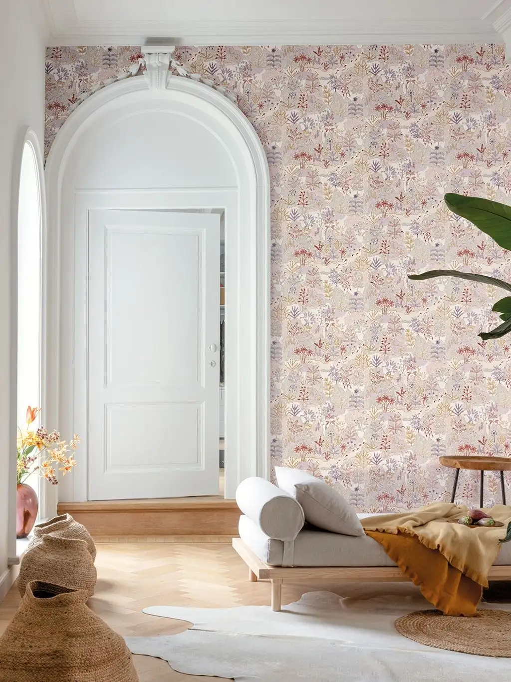 PARADISO TAMAKI - Bäume - Fische - Landschaft - Tier Tapeten - Blau - Braun - Creme - Grau - Rot - Masureel