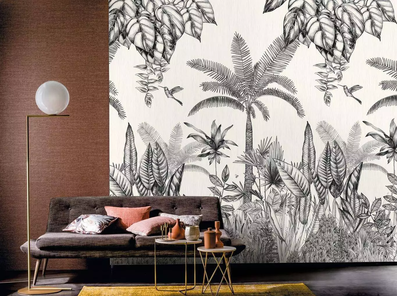 Panoramique Ipanema, black and cream - Blumen - Blätter - Bäume - Tiere - Vögel - Creme - Schwarz - Casamance