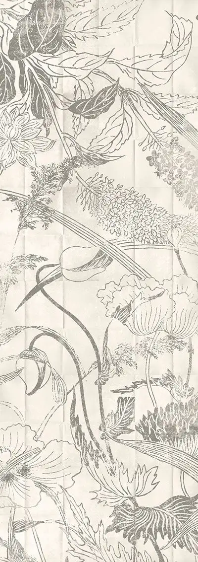 Lei crayon, col. 02 - Blumen - Blätter - Anthrazit - Creme - Weiß - Masureel