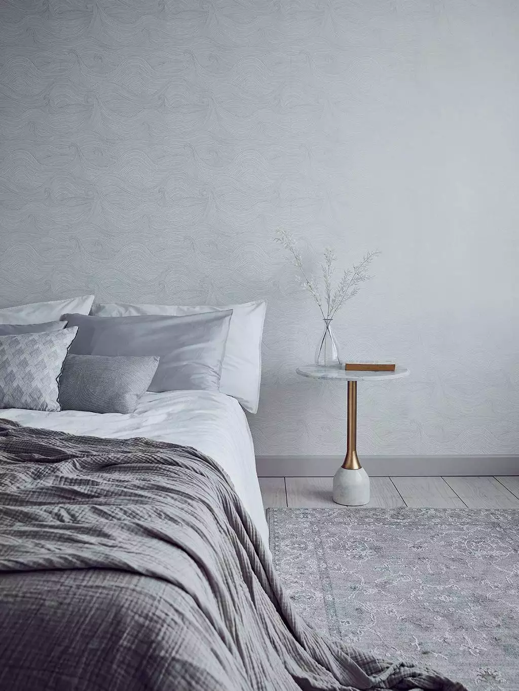 Seascape Moonlight, eco-non woven - Wellen - Silber! - Weiß - Abigail Edwards