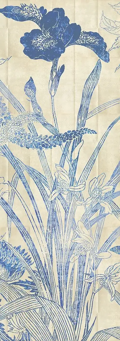 Lei delft, col. 03 - Blumen - Blätter - Blau - Creme - Masureel