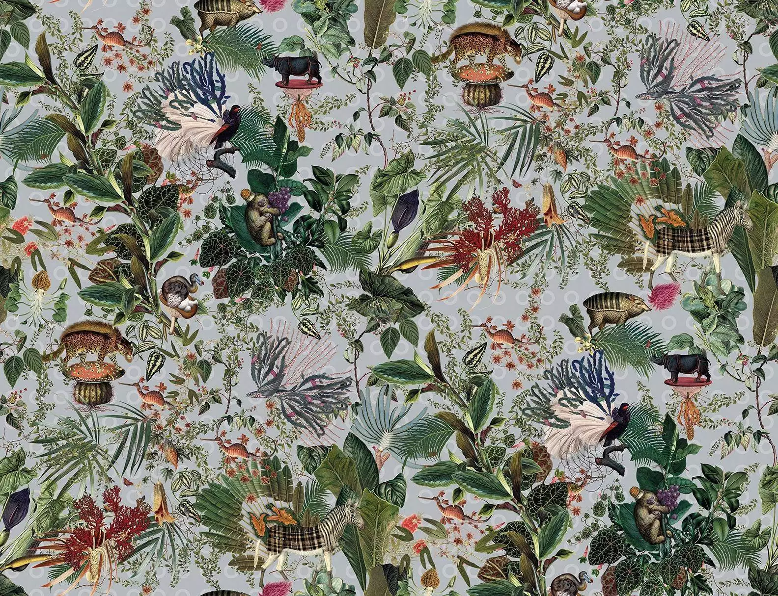 Menagerie of Extinct Animals, col. 3 - Blumen - Blätter - Tapeten mit Vogelmotiven - Tier Tapeten - Äste - Multicolor - ARTE