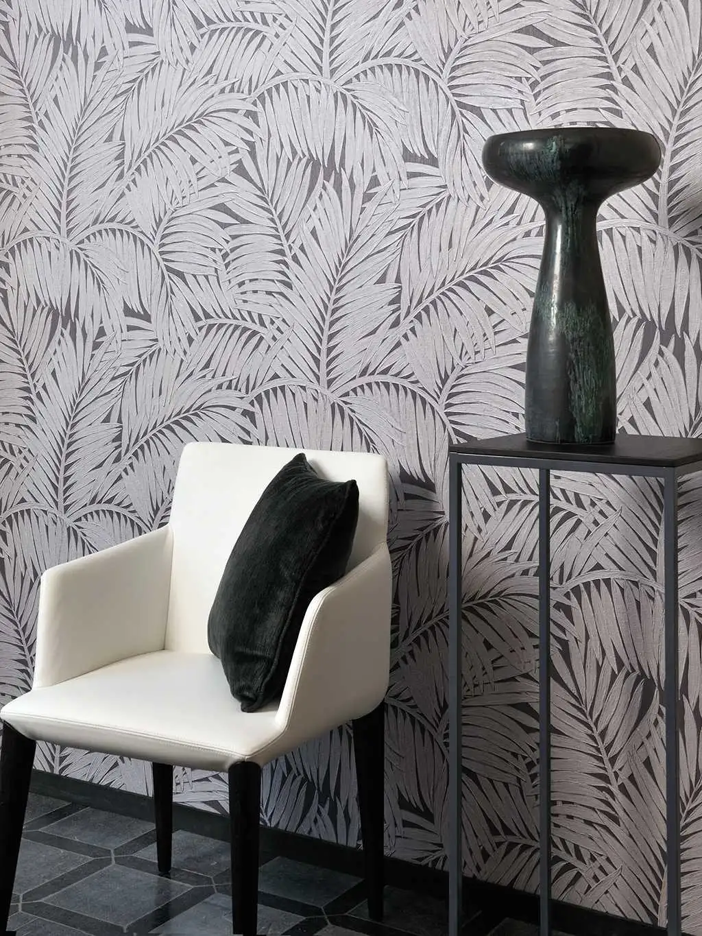 Afra, col.07 - Blätter - Anthrazit - Weiß - ARTE