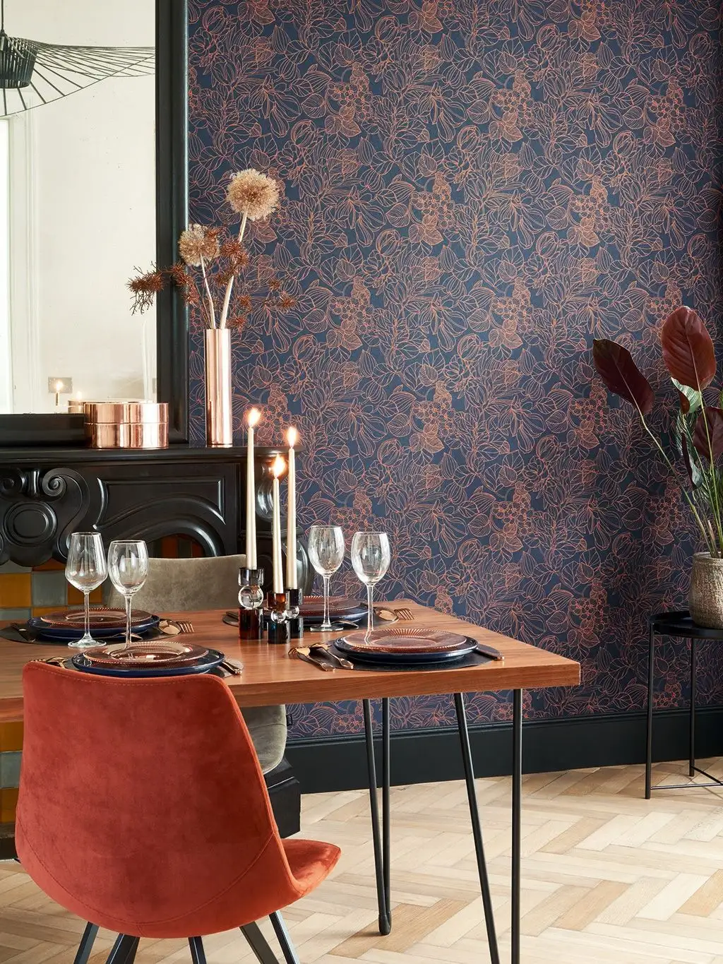 Gravure, col. 06 - Blumen - Blätter - Blau - Bronze - Casadeco