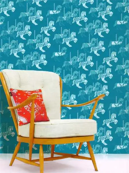 Fayre`s Fair, Lido - Tier Tapeten - Türkis - Weiß - Mini Moderns