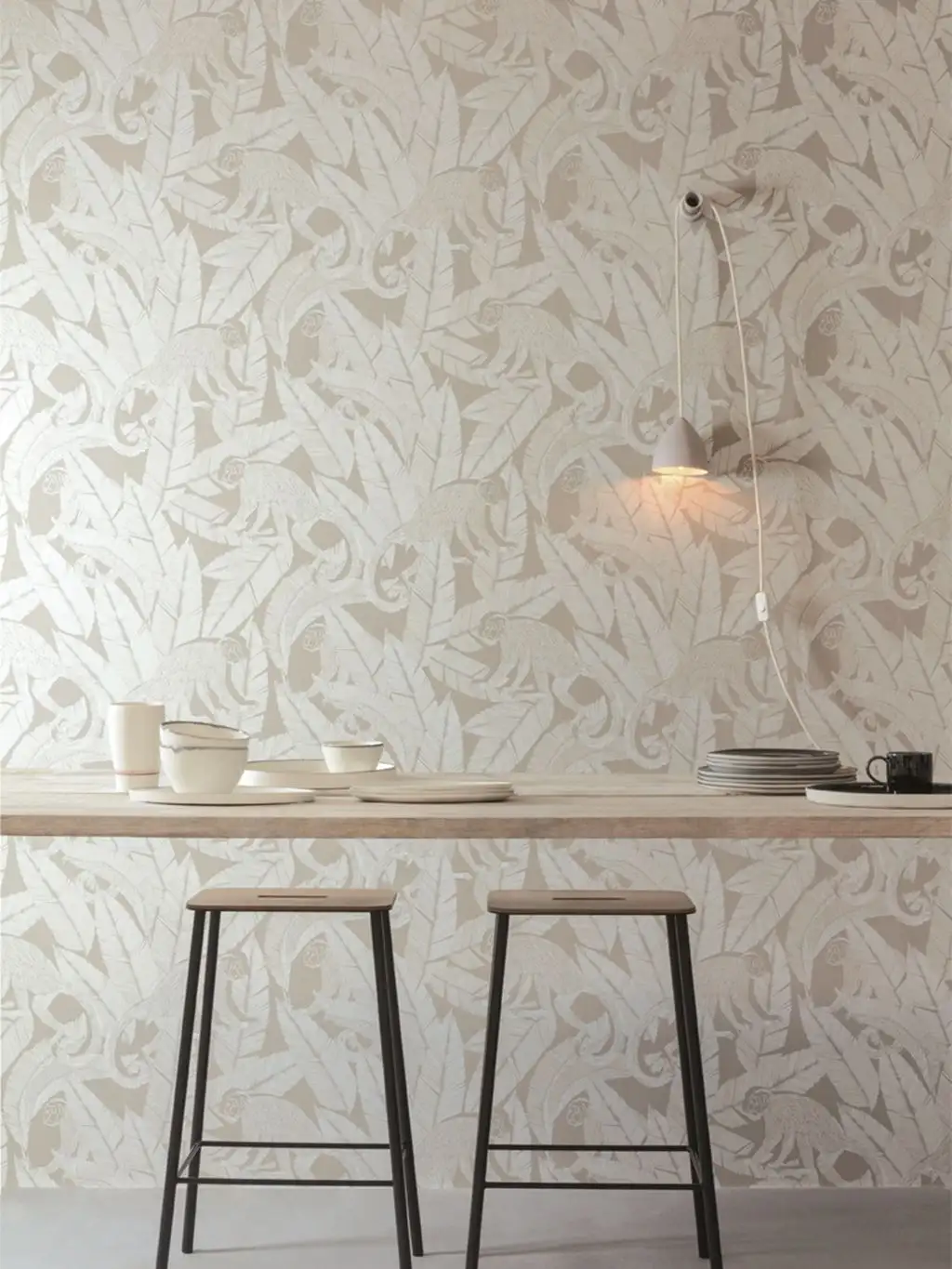 Monkey Desert - Blätter - Tier Tapeten - Creme - Silber - Masureel