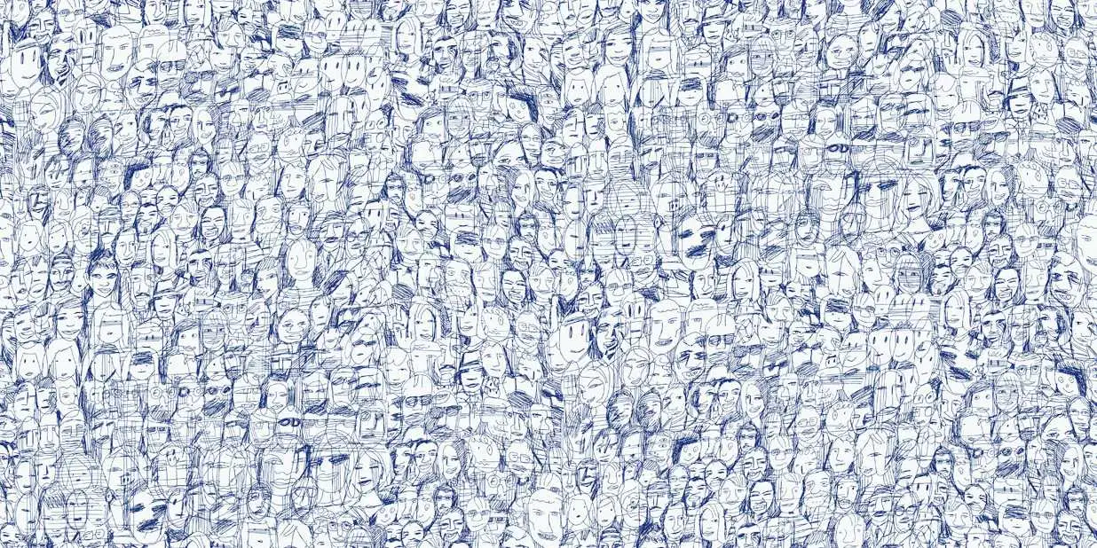 Mil Caras, col.01 - Gesichter - Zeichnungen - Blau - Weiß - Tres Tintas