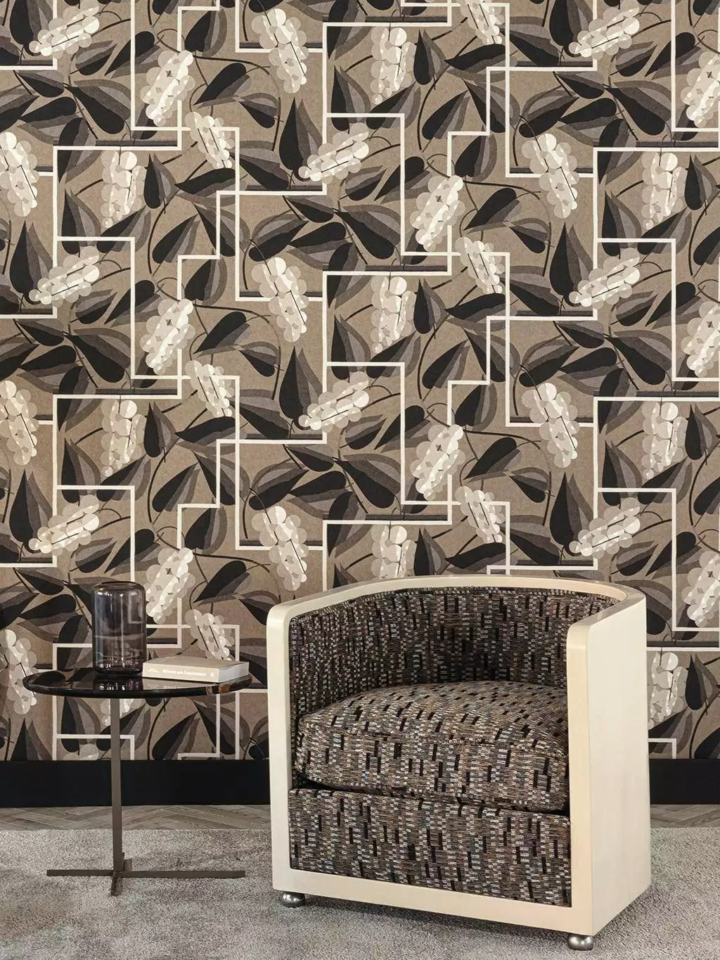 Henry, Castlerock - Blumen - Blätter - Anthrazit - Hellbraun - Silber! - Masureel