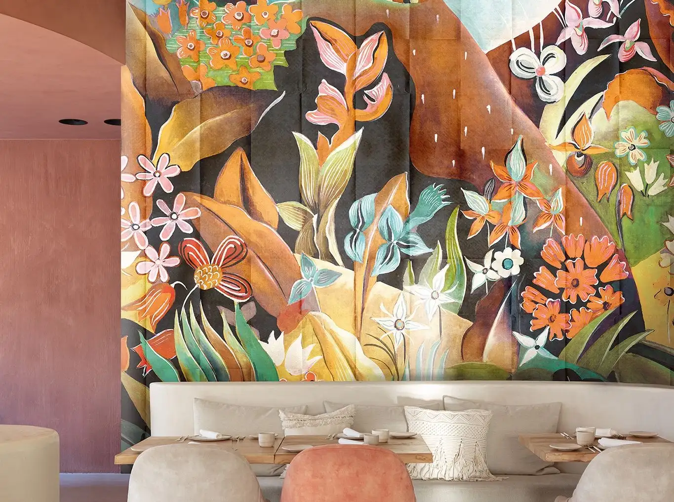 Elisian, col. 01 - Berge - Blumen - Blätter - Landschaft - Schmetterlinge - Tier Tapeten - Multicolor - Masureel