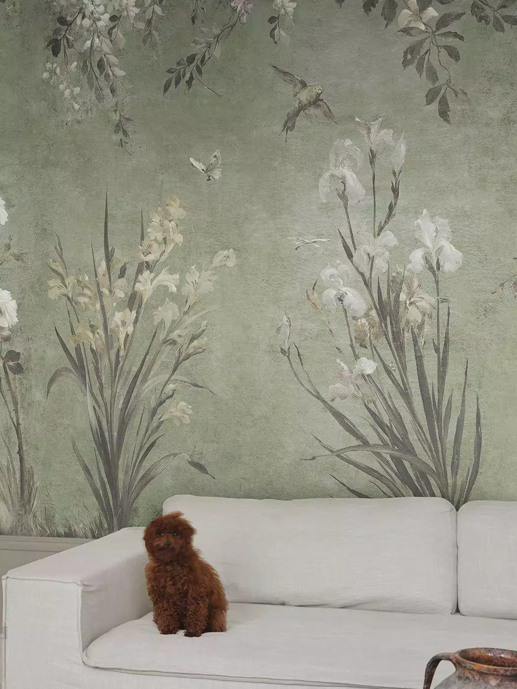 Nicola, col. 15 - Blumen - Blätter - Florale Muster - FotoTapeten - Schmetterlinge - Vögel - Hellgrün - Sandberg