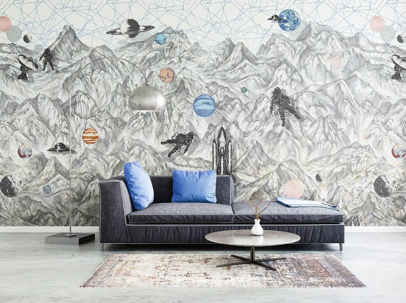 Moon Rock - Berge - Figuren - Kreise - Anthrazit - Blau - Creme - Orange - Rosa - Rebel Walls