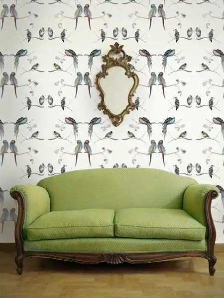 Perched Birds, cream - Tapeten mit Vogelmotiven - Louise Body