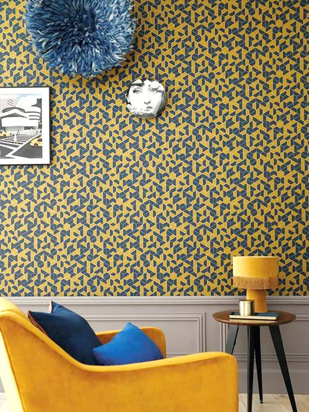 Delta Mosaic, col. 08 - Grafische Muster - Mosaik - Anthrazit - Gelb - Gold - Casamance