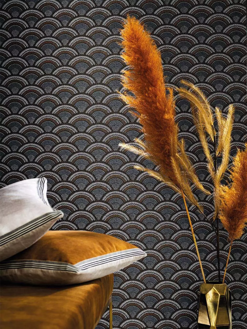 Otto, col. 08 - Blumen - Tapeten mit Vogelmotiven - Tier Tapeten - Anthrazit - Blau - Creme - Gold - Casamance